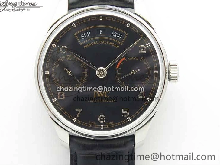 MIROTIME 0211 Portuguese Real PR Real Annual Calendar IW503502 ZF 1:1 Best Edition Black Dial Steel Markers on Black Leather Strap A StreetReady 7134